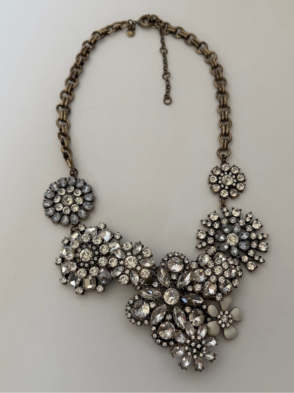 J. Crew Lattice Flower Crystal in antique gold Necklace